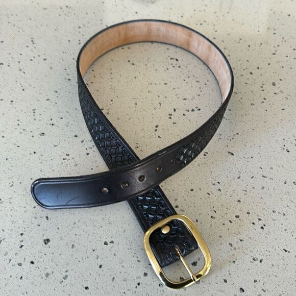 Genuine Leather Men’s Black Embossed Work Casual Belt Size 38 - Picture 1 of 12